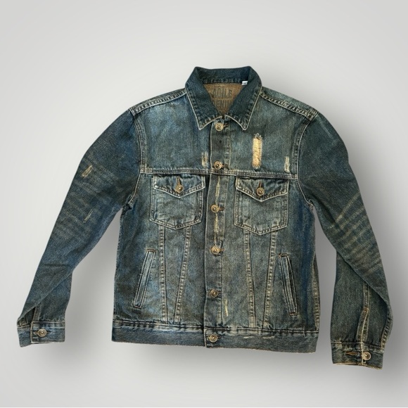 Agile Other - Agile Denim Mens Distressed Blue Jean Trucker Jacket Size M